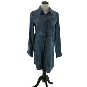 E2 Clothing Chambray Dress Women's Size Medium Long Sleeve Elbow Patched Denim